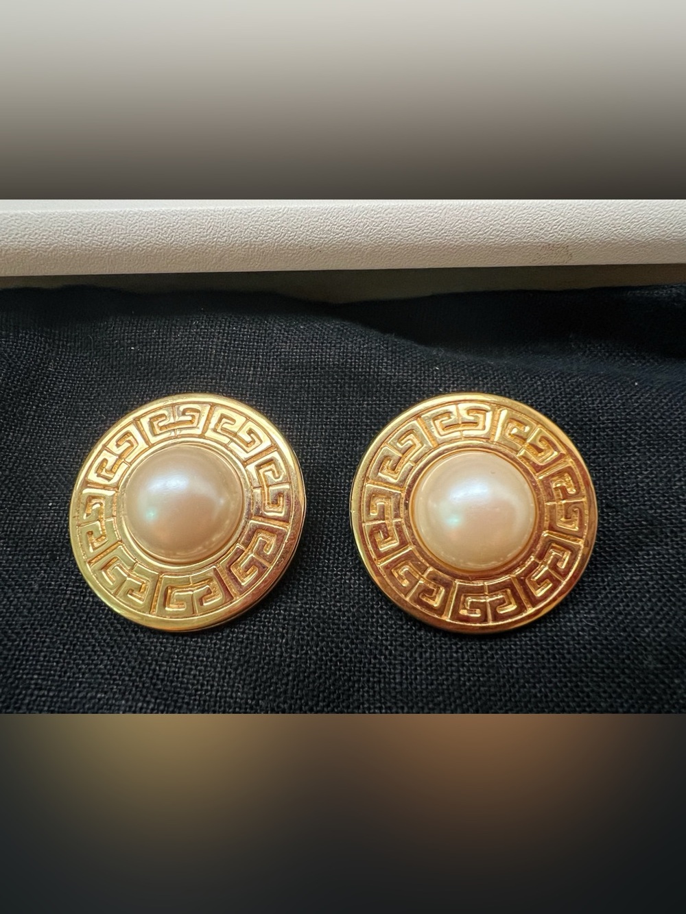 Givenchy Vintage Gold-Tone Pearl Center Medallion Earrings